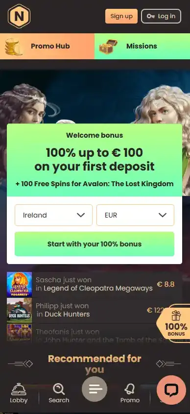 National Casino mobile homepage