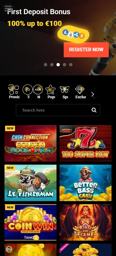ZetCasino mobile homepage